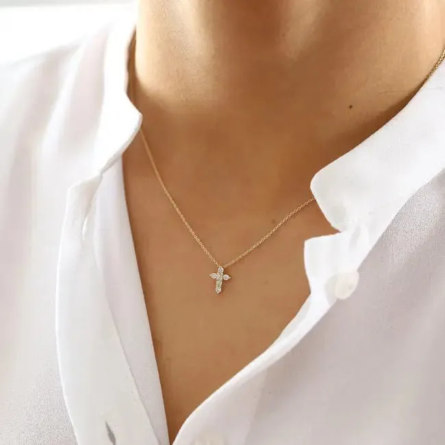 0.21CTW Round Cut Diamond Cross Necklace