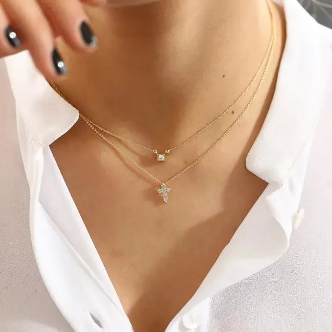 0.21CTW Round Cut Diamond Cross Necklace