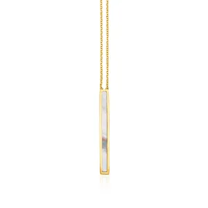 14k Yellow Gold Bar Necklace with Mother of Pearl