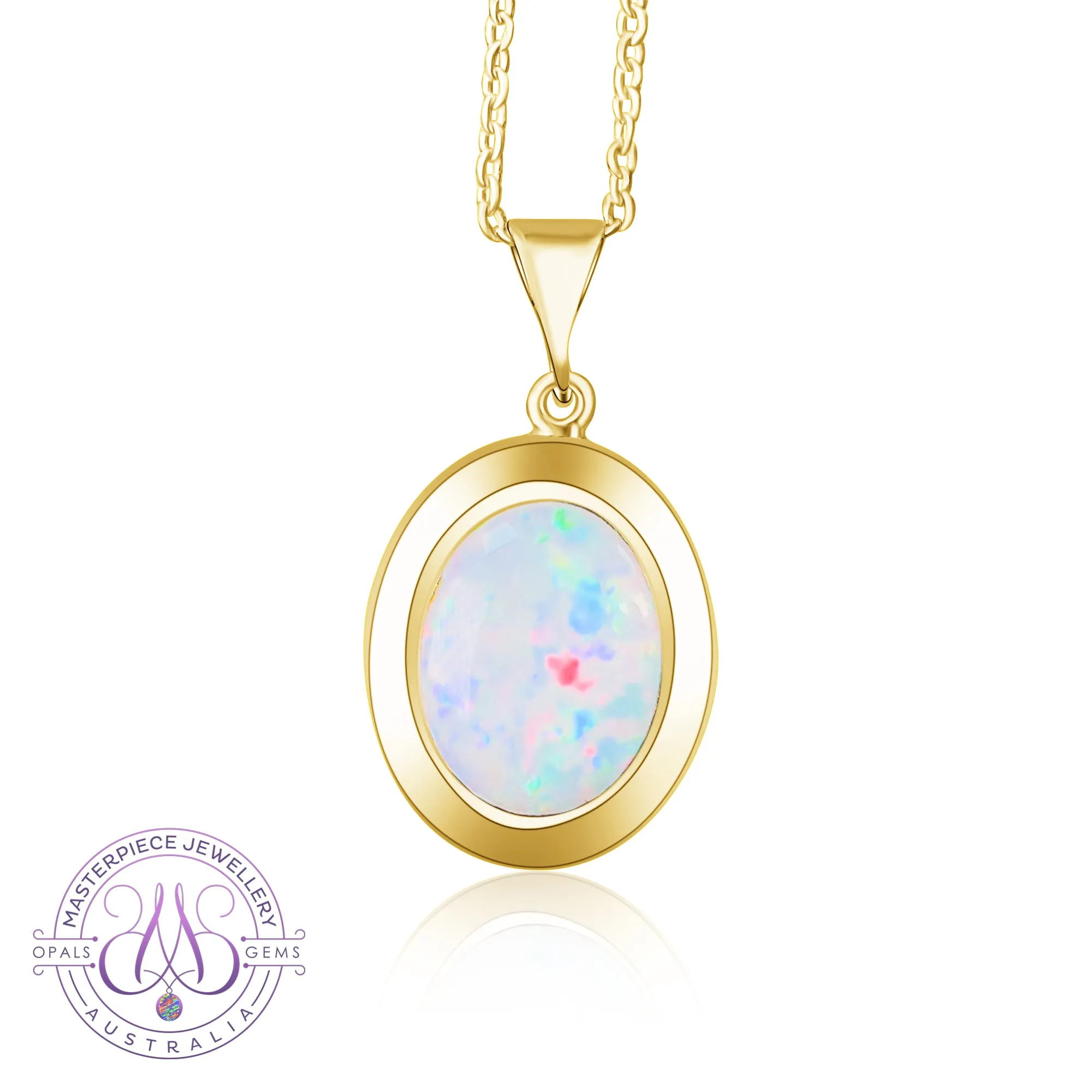 18kt Yellow Gold bezel set oval white opal 2.2ct pendant