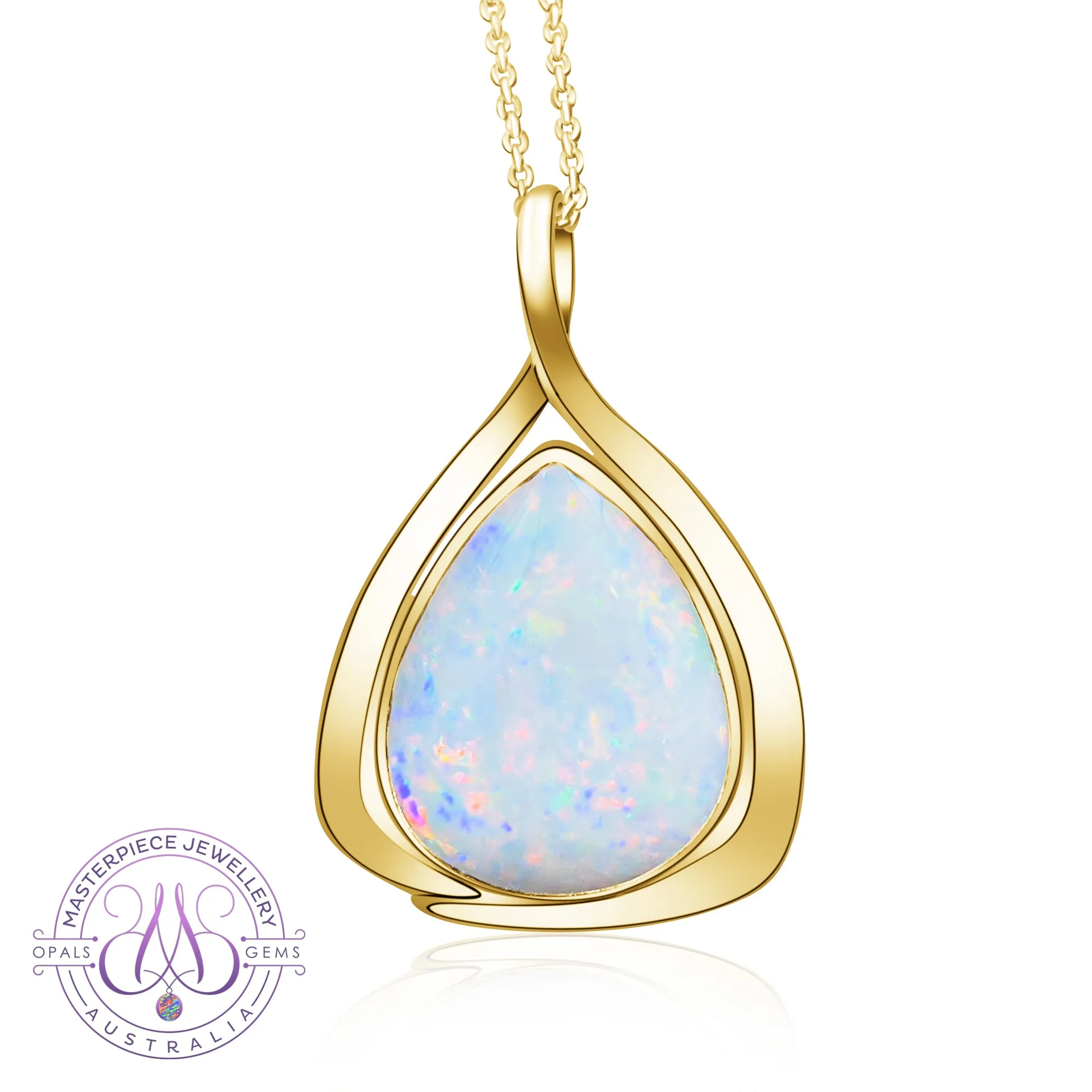 18kt Yellow Gold pear shape White Opal 7.82ct pendant