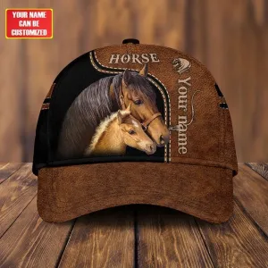 2 Brown Horses Leather Pattern Customized Name Cap, Farm Cap, Farmer Baseball Cap, Cow Cap, Cow Gift, Farm Animal Hat