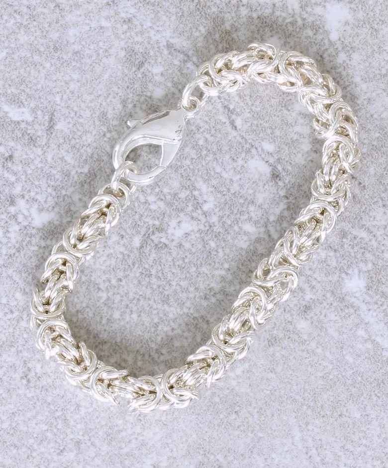 7mm Sterling Silver Byzantine Link Bracelet with a Sterling Silver Lobster Clasp