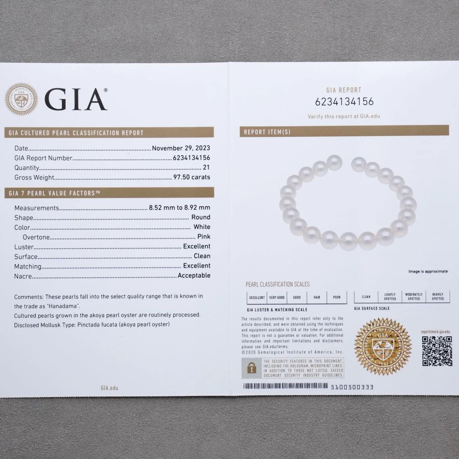 8.52-8.92 mm GIA Certified Hanadama Akoya Pearl Bracelet