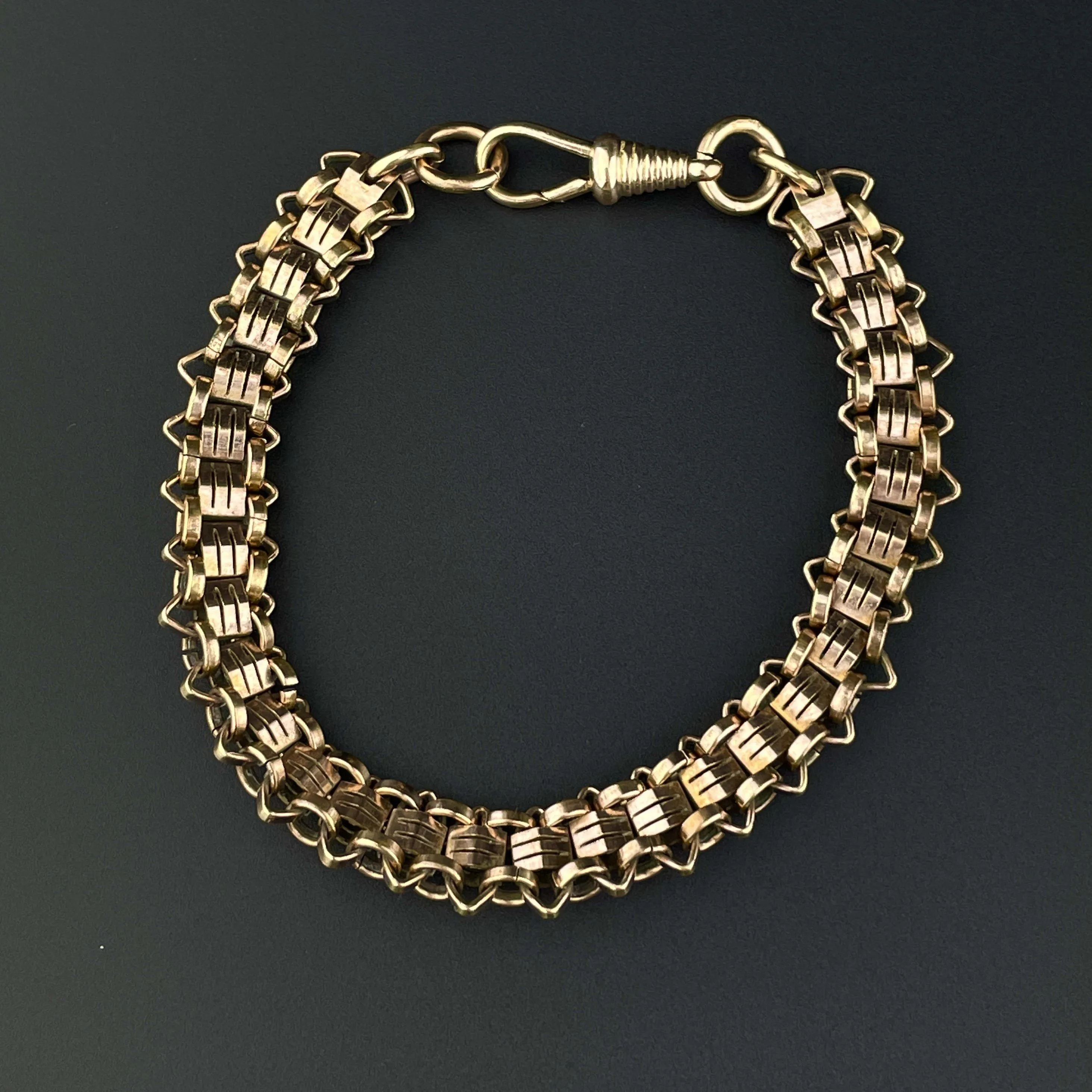 Antique Edwardian Rolled Gold Fancy Link Watch Chain Bracelet