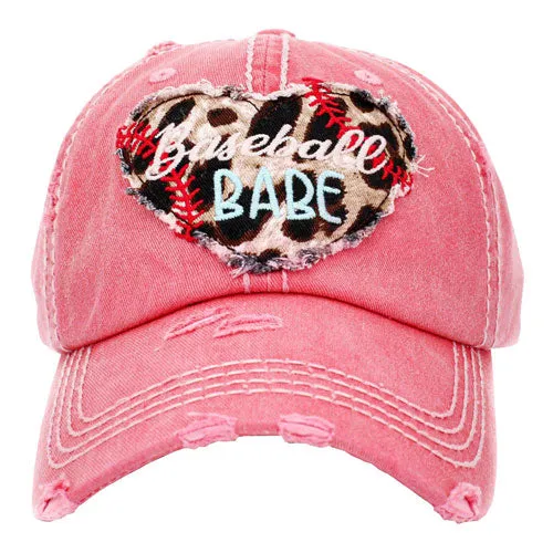 Baseball Babe Leopard Patterned Heart Vintage Baseball Cap