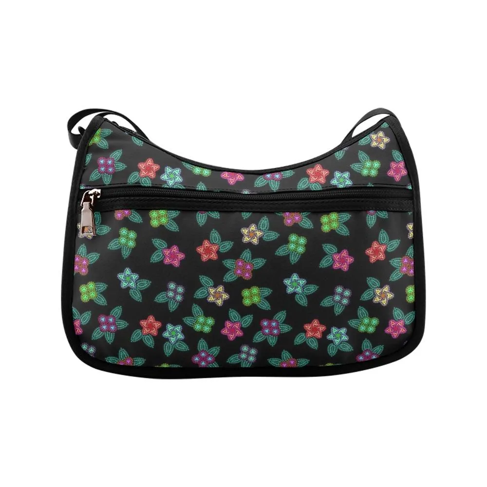 Berry Flowers Black Crossbody Bags