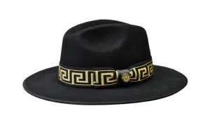 Black Wide Brim Fedora with Gold Decorative Band Wool Felt Hat