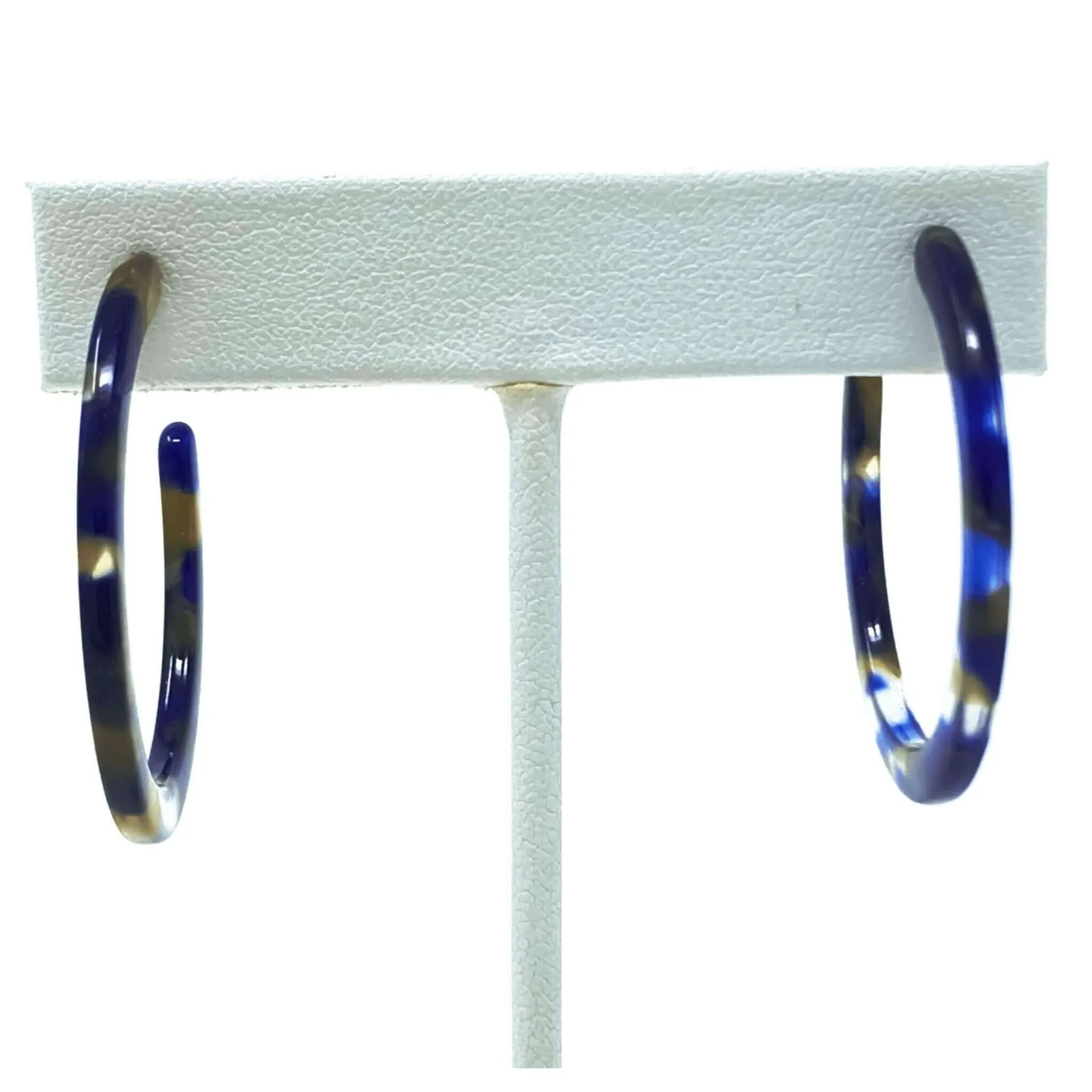 Blue Marbled Stud Hoop Resin Earrings