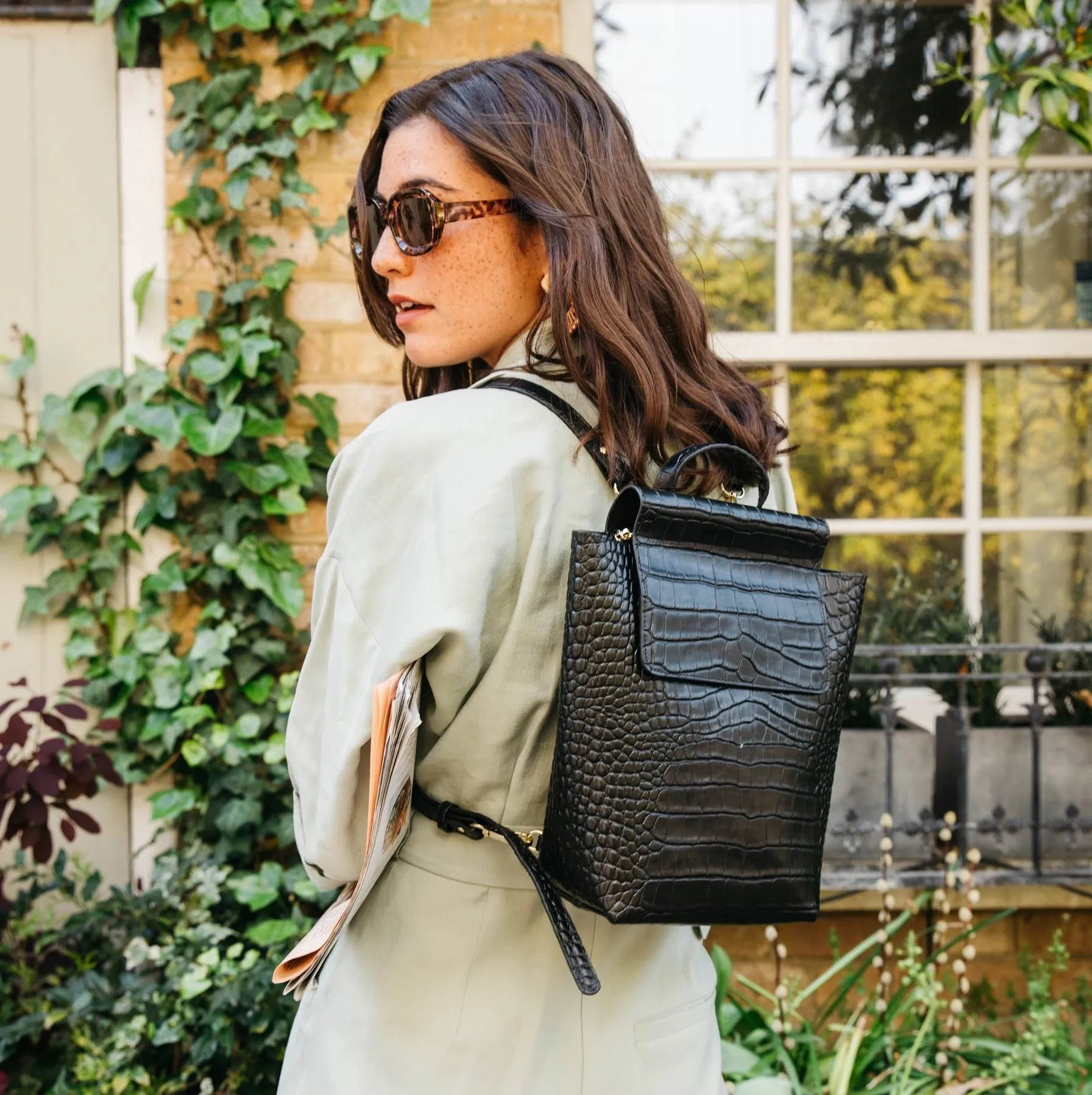 ‘Brooklyn' Black Leather Backpack