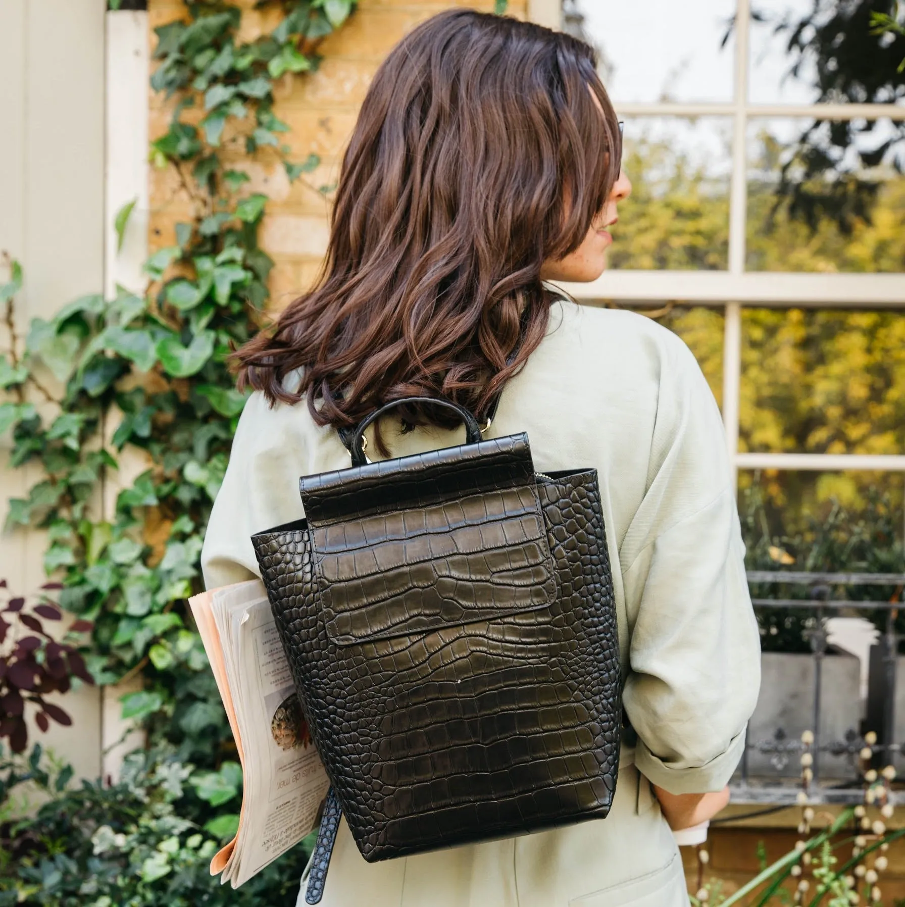 ‘Brooklyn' Black Leather Backpack