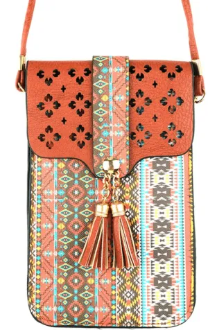 Cell Phone Crossbody in Aztec Print and Clear Window MB0022 -2024