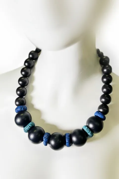 Ceramic and Ebonized Wood Beads Necklace