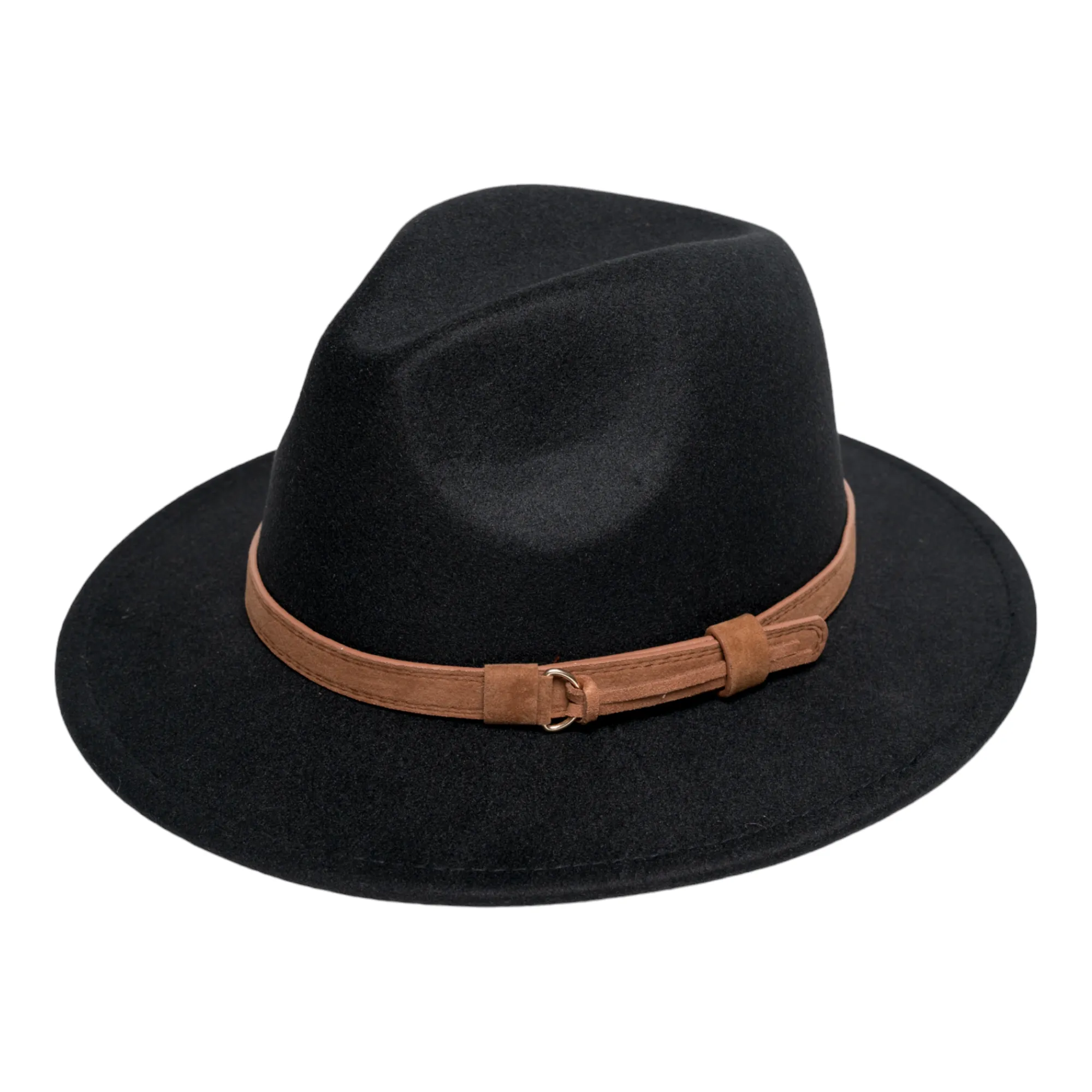 Chokore Pinched Fedora Hat with PU Leather Belt (Black)