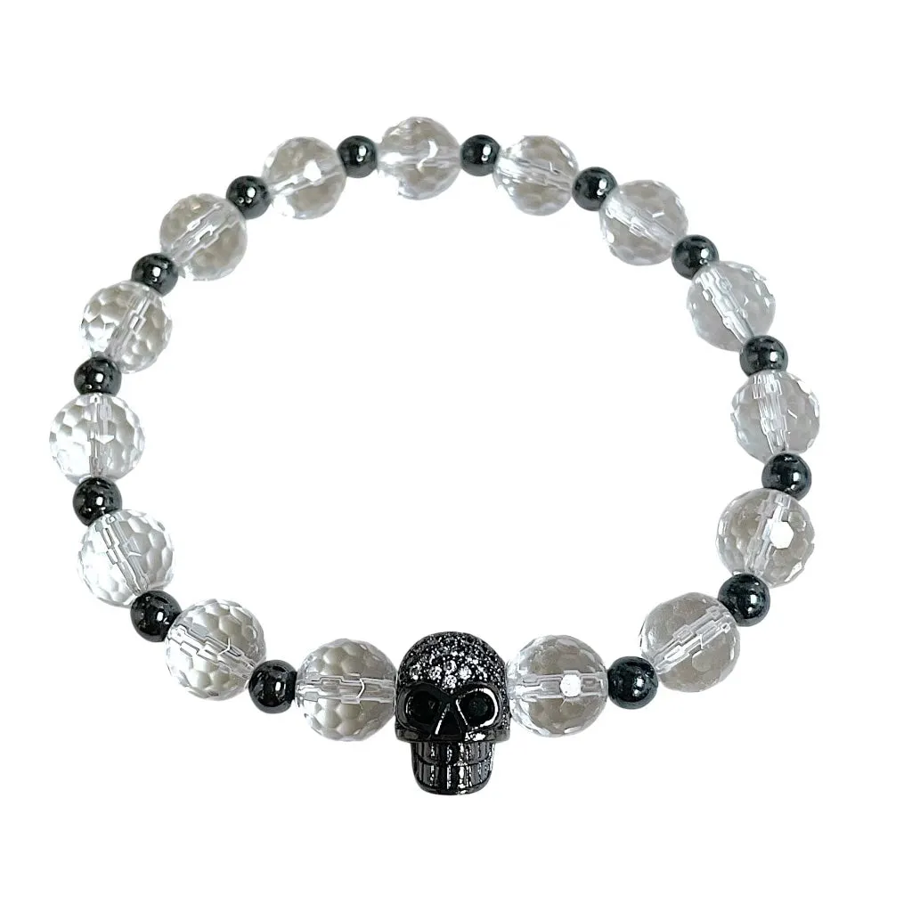 Clear Quartz With Pave Skull Bracelet