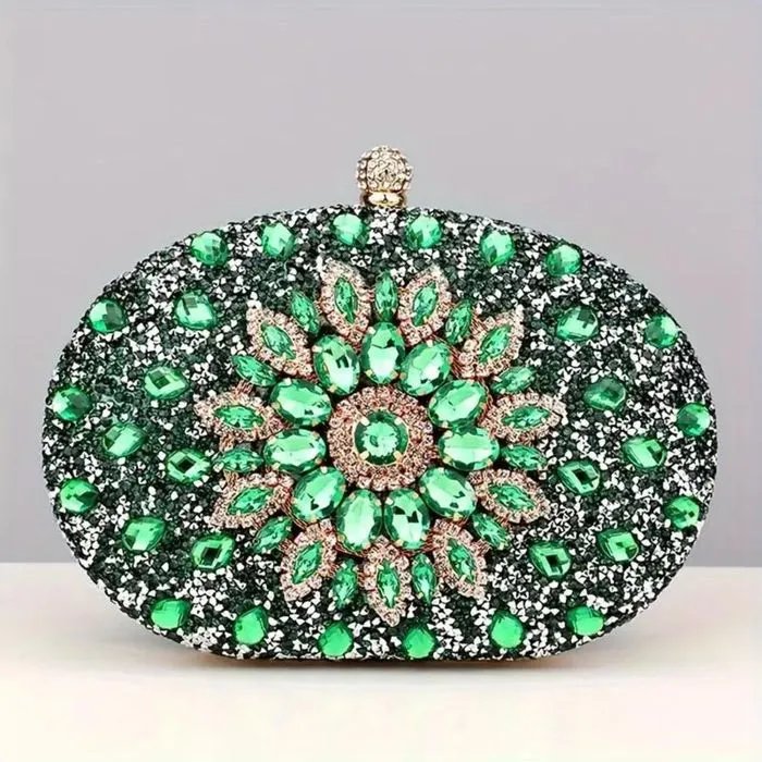 Clutch Green Crystal Hard Case Clutch for Women