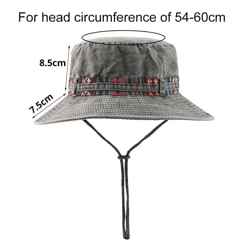 Cotton UV Protection Sun Hats For Women Men Fishing Hiking Bucket Hat Floral Ribbon Design Outdoor Beach Cap