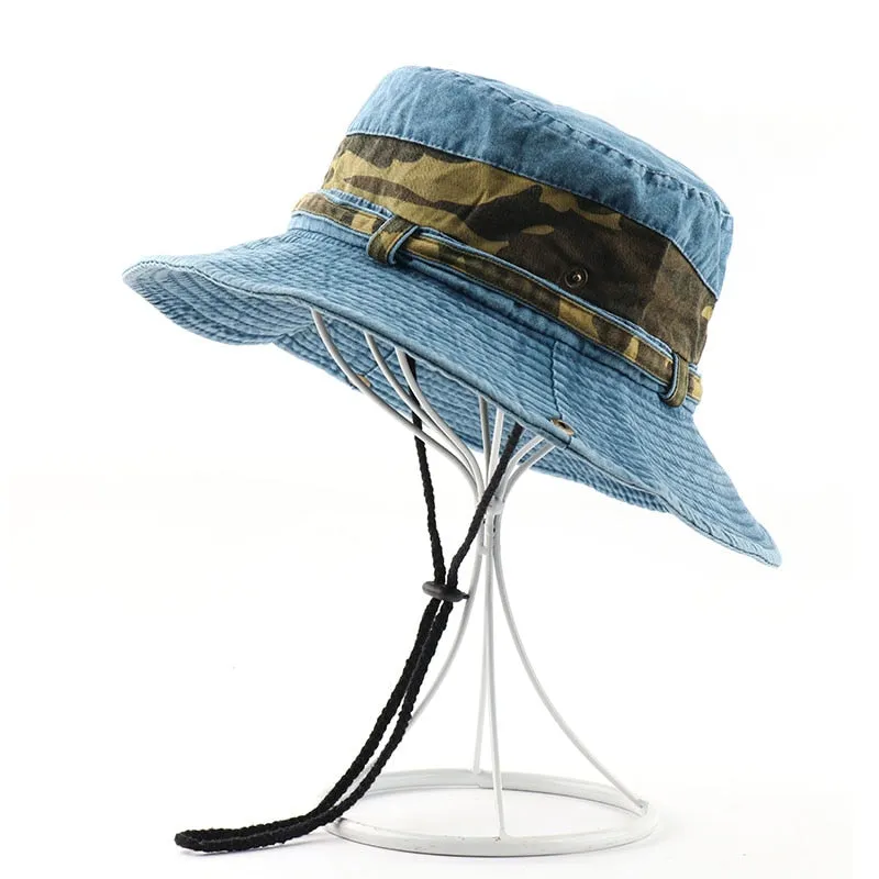 Cotton UV Protection Sun Hats For Women Men Fishing Hiking Bucket Hat Floral Ribbon Design Outdoor Beach Cap