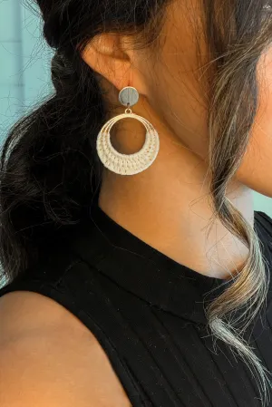 Cream Straw Woven Triple Hoop Earrings