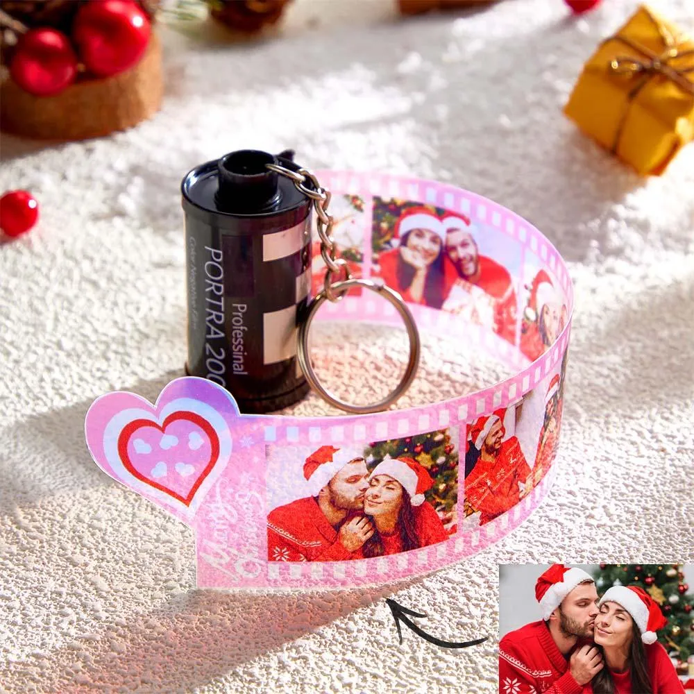 Custom Photo Film Roll Keychain Colorful Heart Decor Camera Keychain Christmas Day Gift