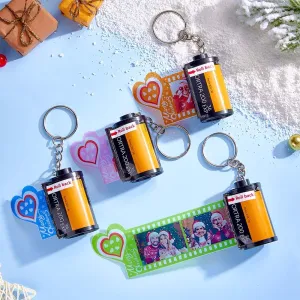 Custom Photo Film Roll Keychain Colorful Heart Decor Camera Keychain Christmas Day Gift