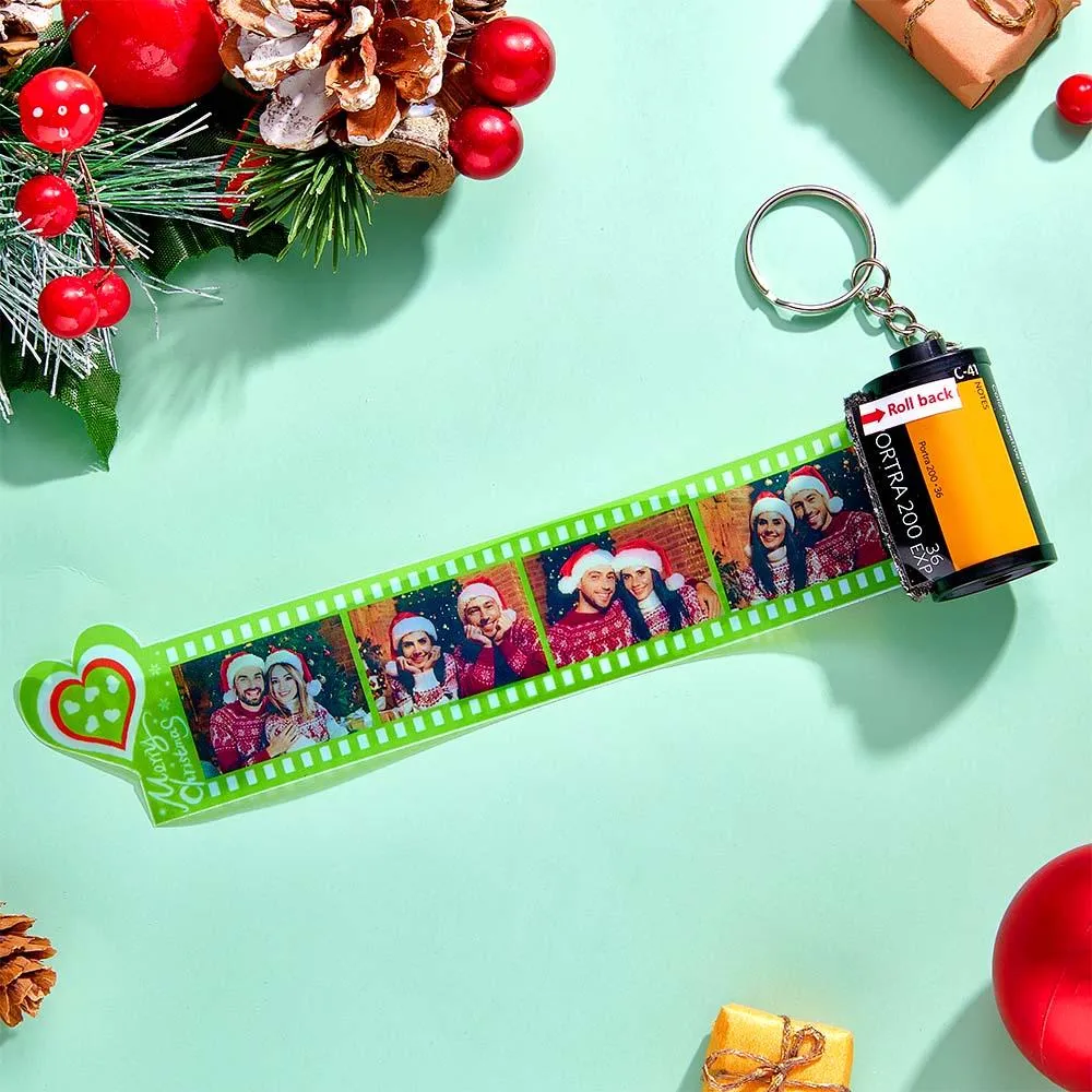 Custom Photo Film Roll Keychain Colorful Heart Decor Camera Keychain Christmas Day Gift