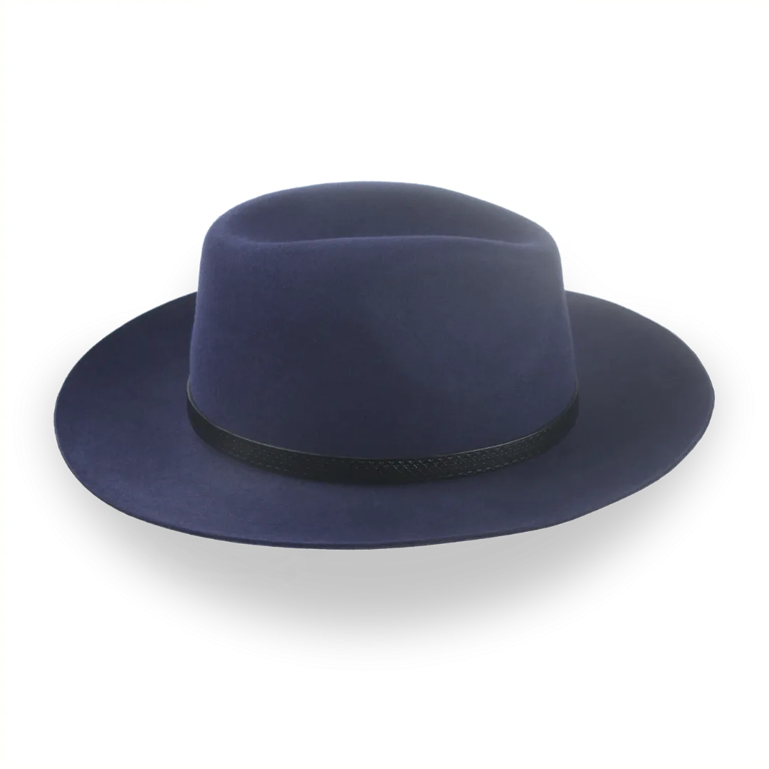 Dark Blue Outback Fur Felt Fedora with Leather Hat Belt | The Rebel