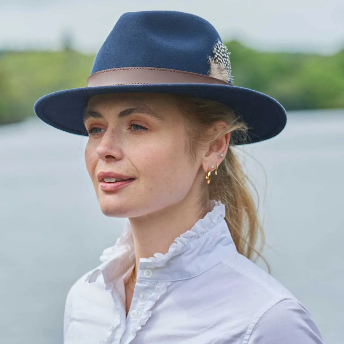 DUBARRY Gallagher Feather Trimmed Felt Fedora Hat - Navy