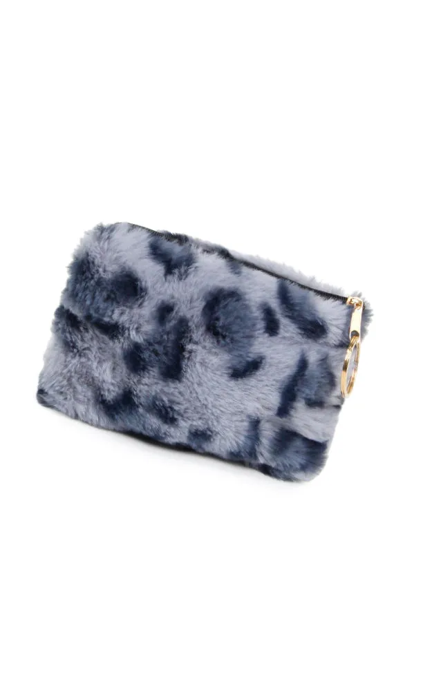 EAB9564 Grey Leopard Fur Crossbody Clutch Bag