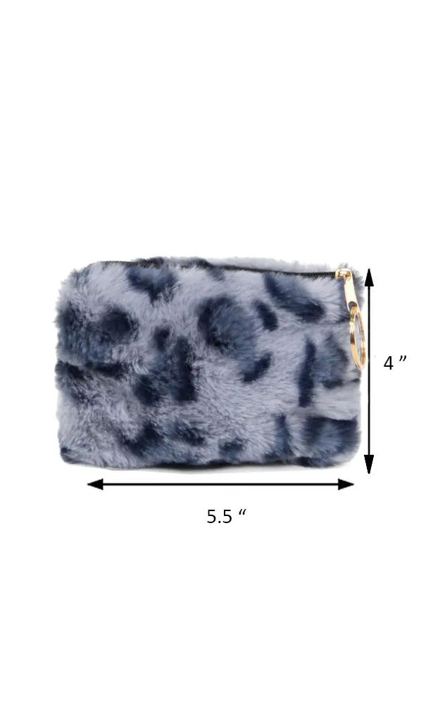 EAB9564 Grey Leopard Fur Crossbody Clutch Bag