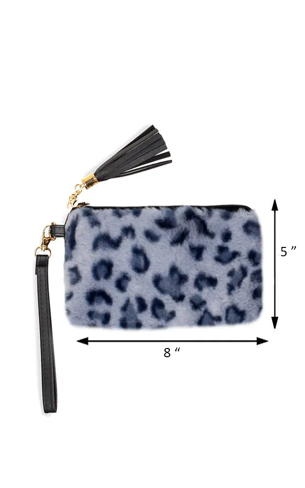 EAB9564 Grey Leopard Fur Crossbody Clutch Bag