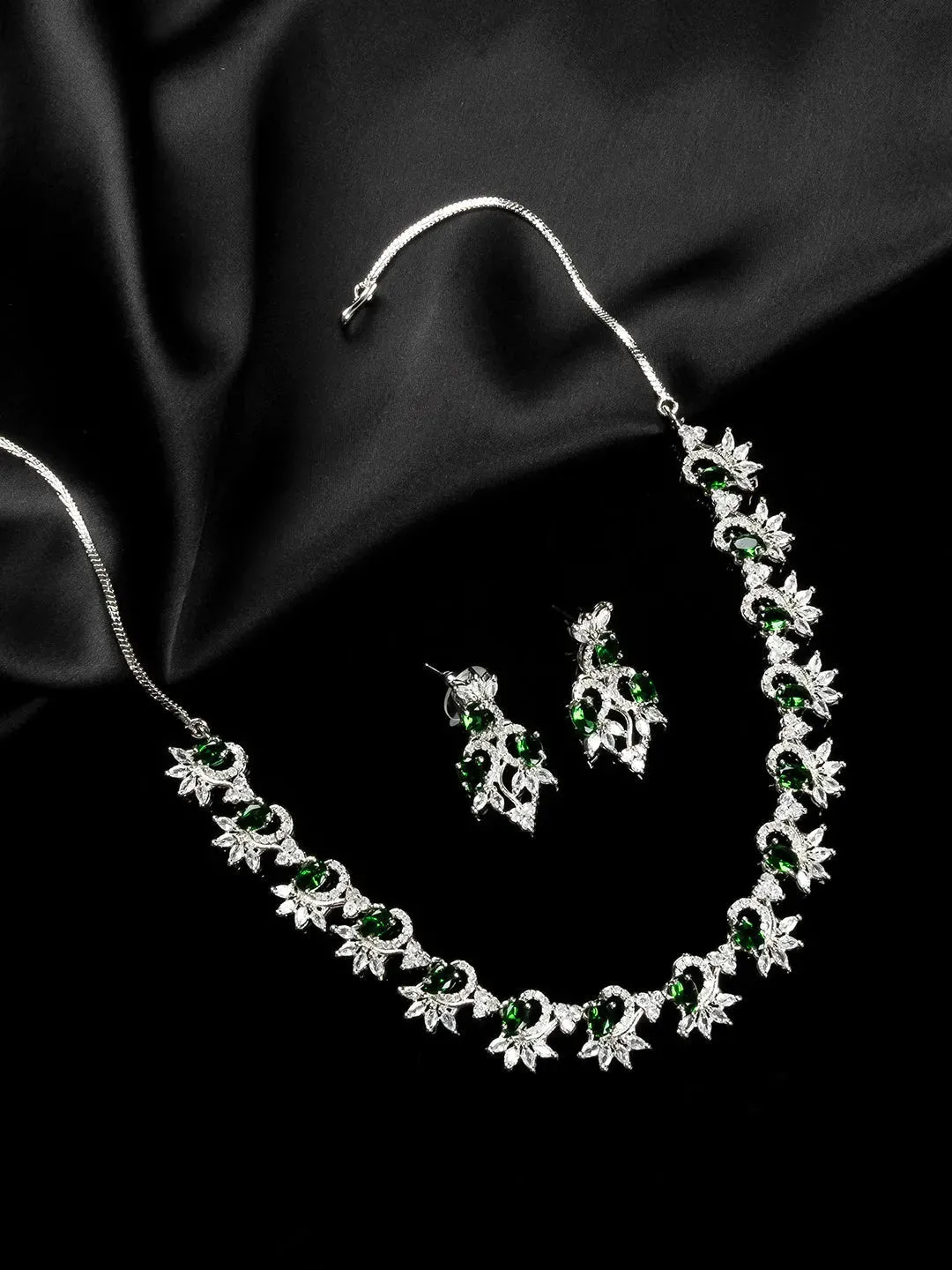 Elegant Green American Diamond Sleek Necklace Set