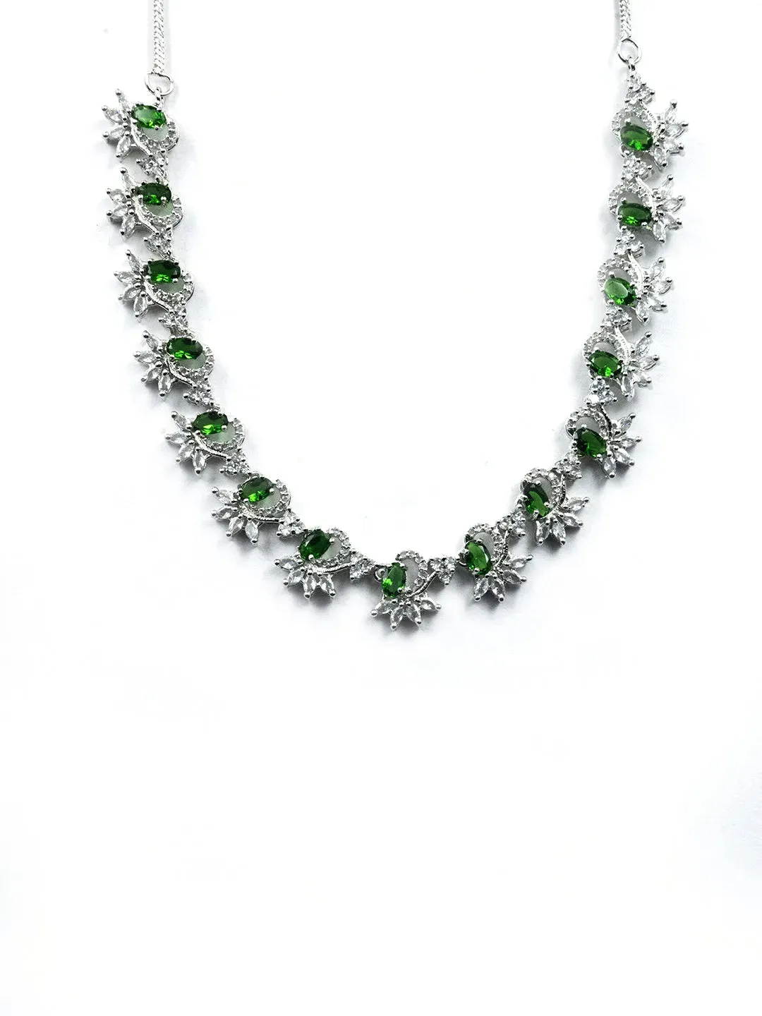 Elegant Green American Diamond Sleek Necklace Set