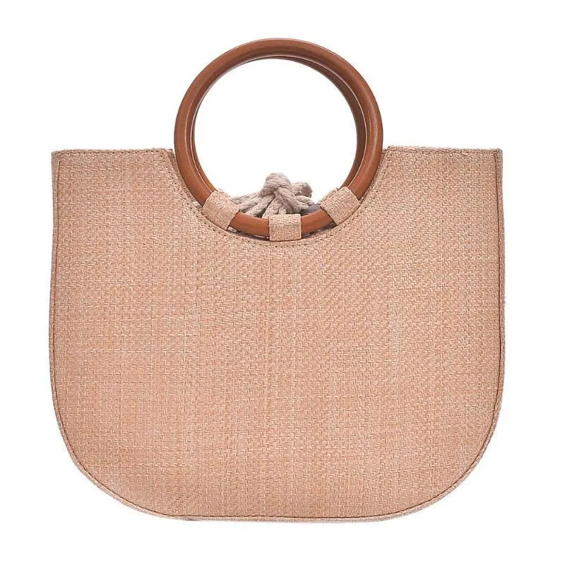 Elegant Round Handle Designer Straw Handbag