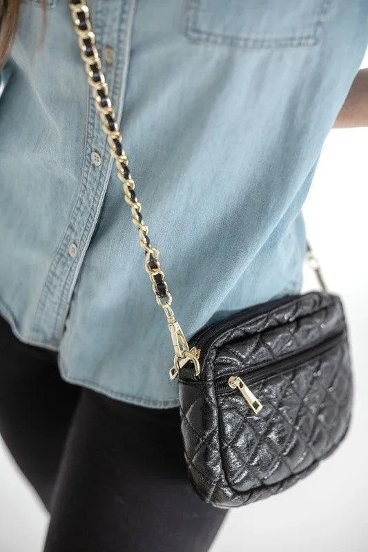 Emma Quilted Crossbody Bag with Gold Chain Strap