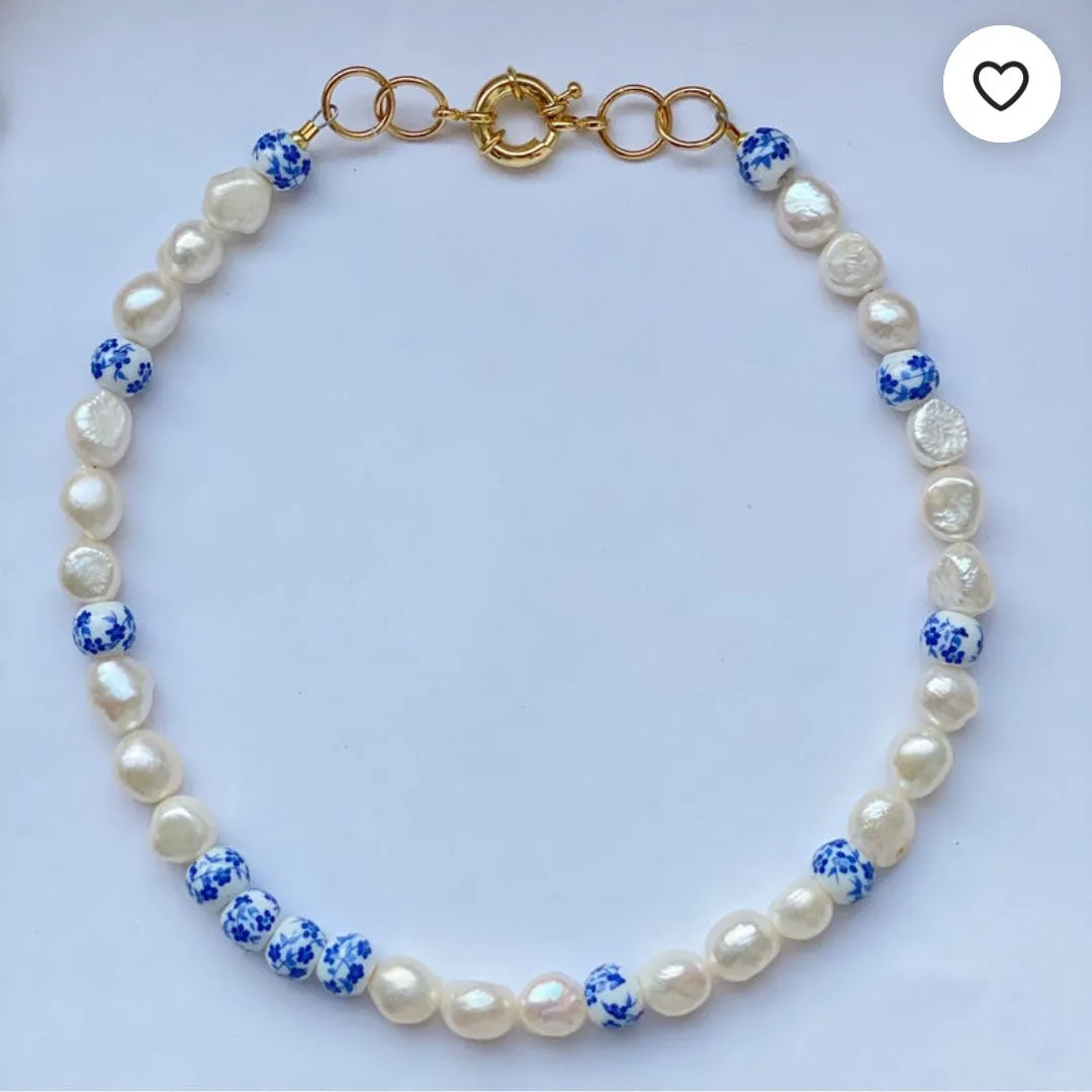 European and American Irregular Freshwater Pearl Necklace Female 2021 Personality Retro Ceramic Bracelet Necklace