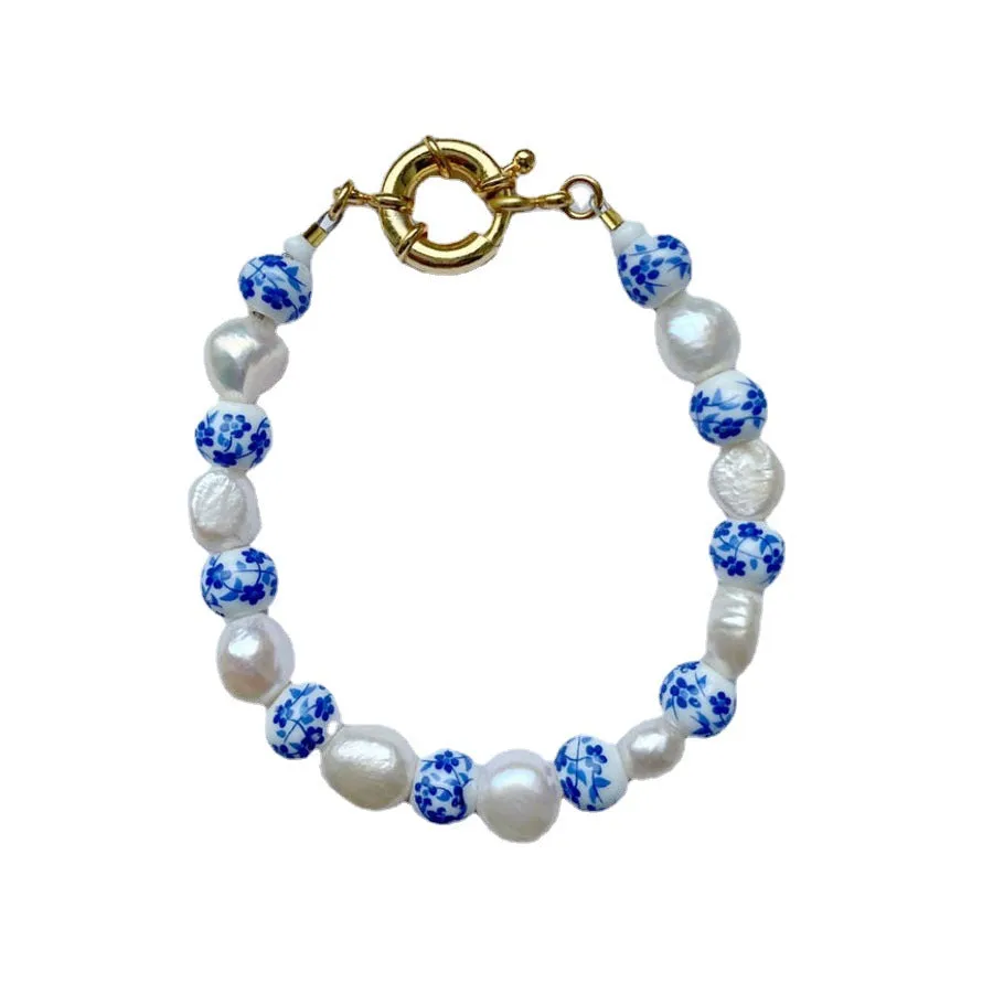 European and American Irregular Freshwater Pearl Necklace Female 2021 Personality Retro Ceramic Bracelet Necklace