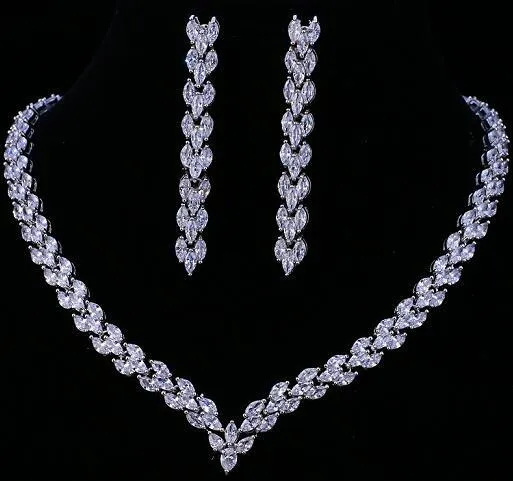 Exquisite Cubic Zirconia Wedding Party Jewelry Gold Color CZ Bridal Necklace Earring Set