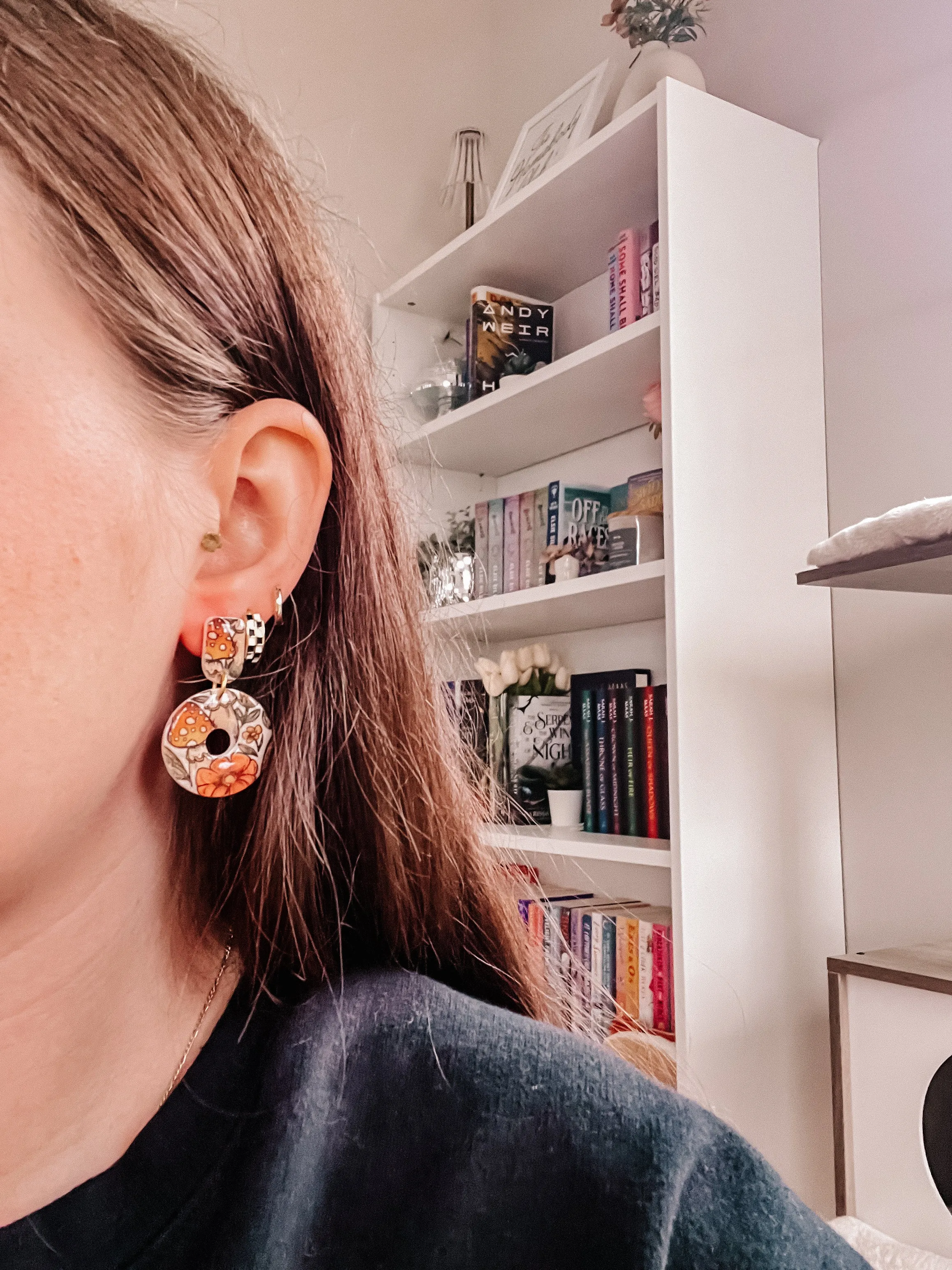 Fall Mushroom Patterned Circle Earrings