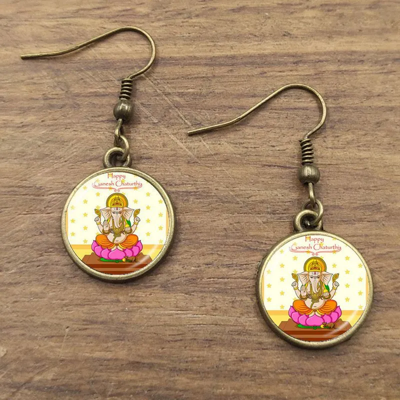 God of Fortune Pendant Hindu Elephant Earrings Buddha Meditation Spiritual Jewelry Earrings