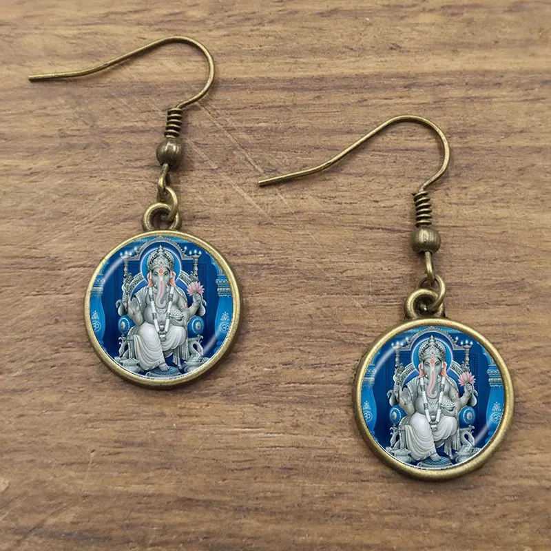 God of Fortune Pendant Hindu Elephant Earrings Buddha Meditation Spiritual Jewelry Earrings