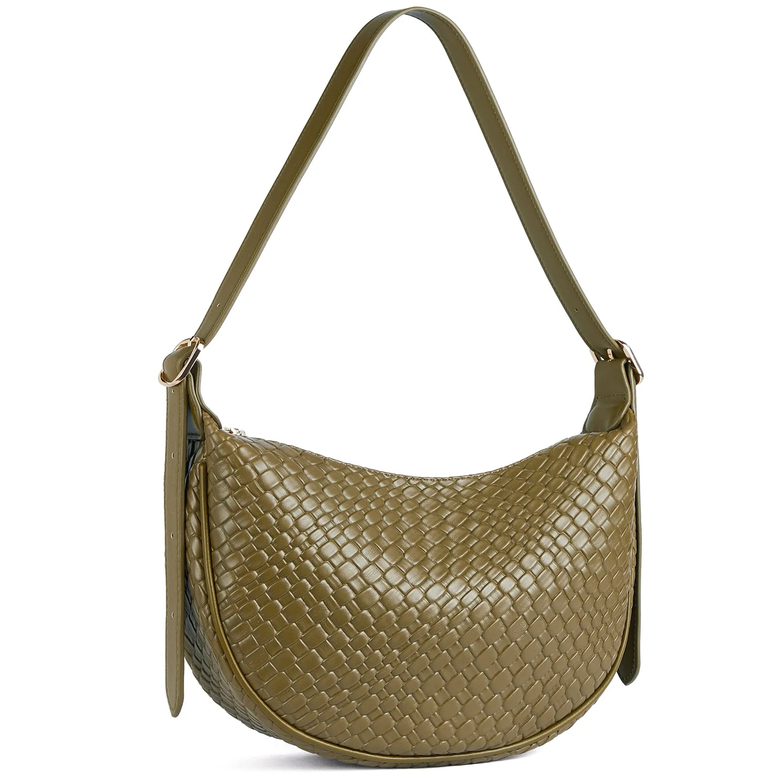 KWELI Woven Leather Half Moon Shoulder Bag