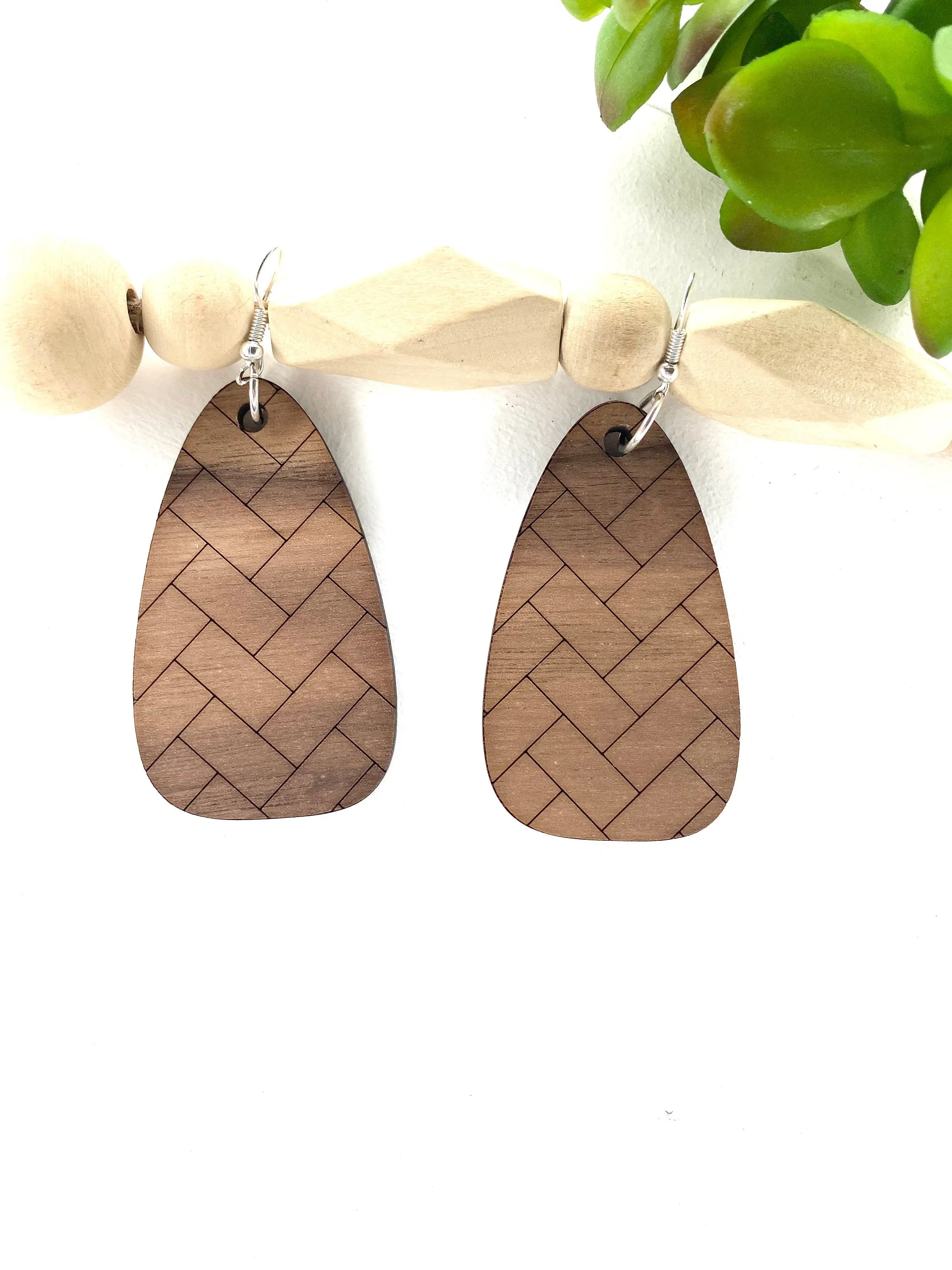 Large Brown Herringbone Earrings, Trendy Lightweight Earrings, Boho Jewelry, Thank You Gift for Teacher, Jewelry for Gift Basket