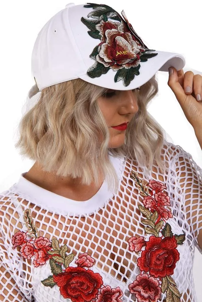 Large Flower Embroidered Baseball Cap