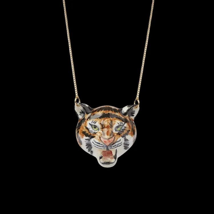 Large Roaring Tiger necklace by And Mary in porcelaine