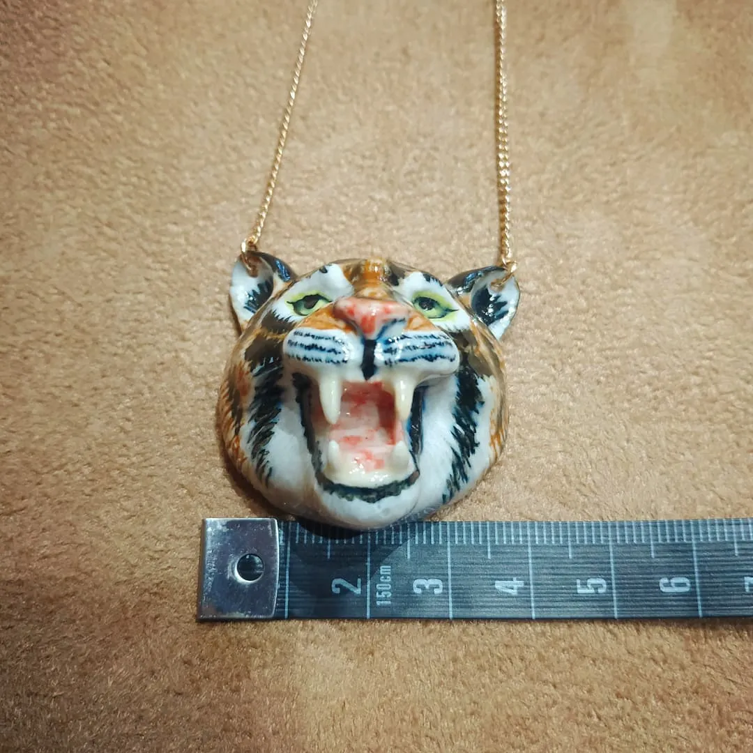 Large Roaring Tiger necklace by And Mary in porcelaine