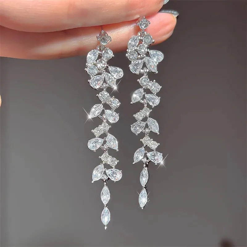 Leaf Crystal Long Women Fashion Rhinestone Drop Accessories Statement Gold Color Brincos Shiny Luxury Earring