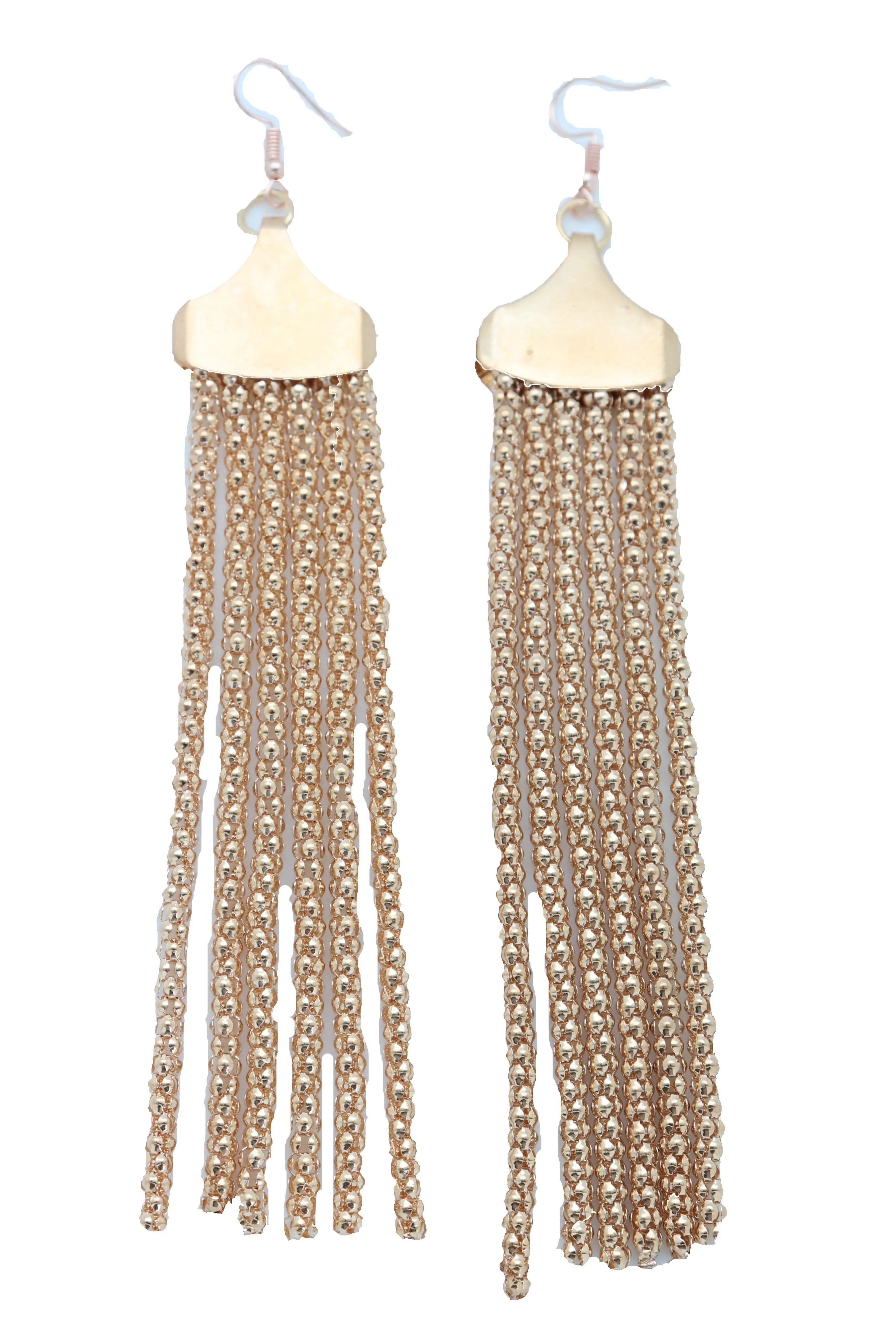 Long Gold Metal Fringe Dangle Earrings