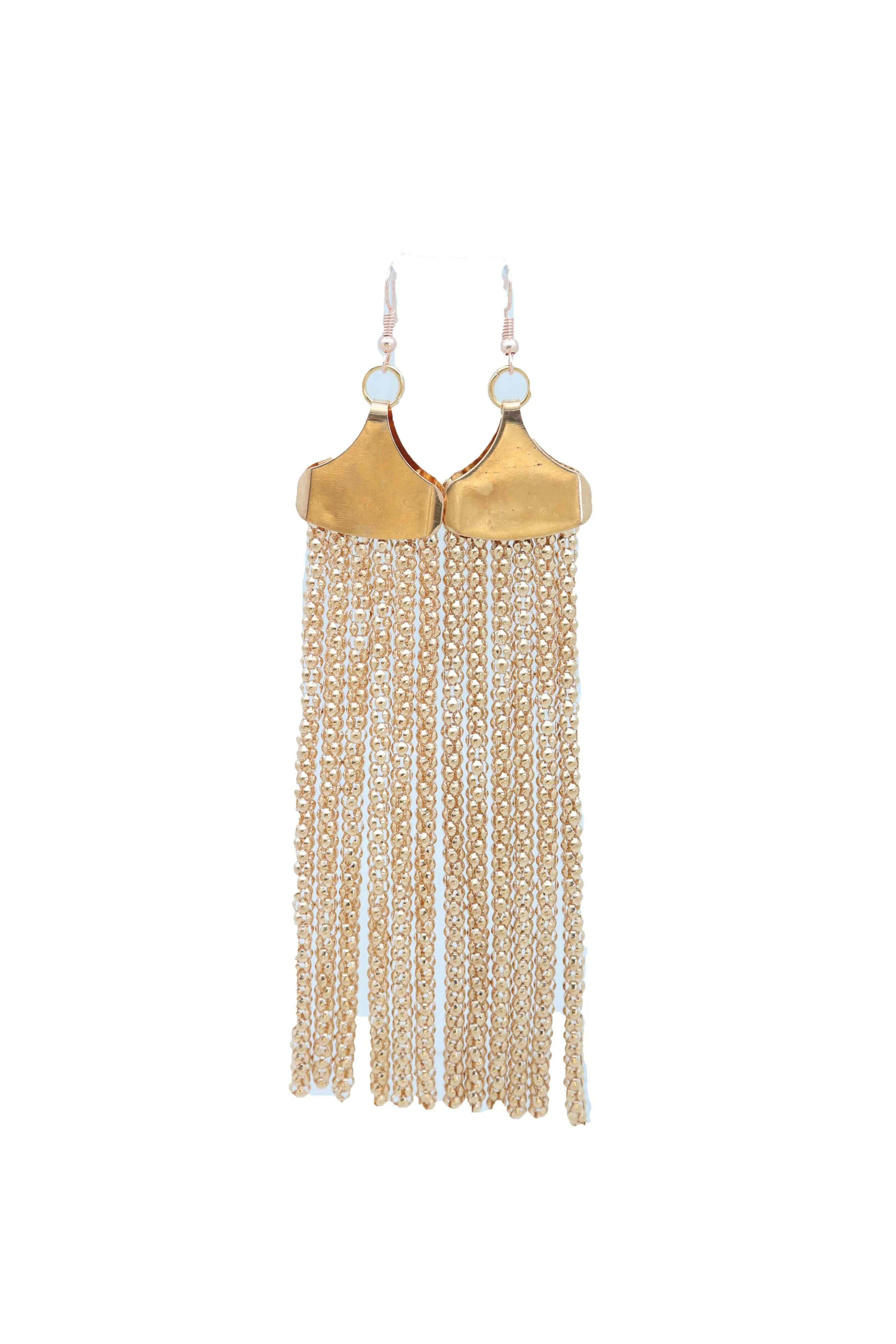 Long Gold Metal Fringe Dangle Earrings