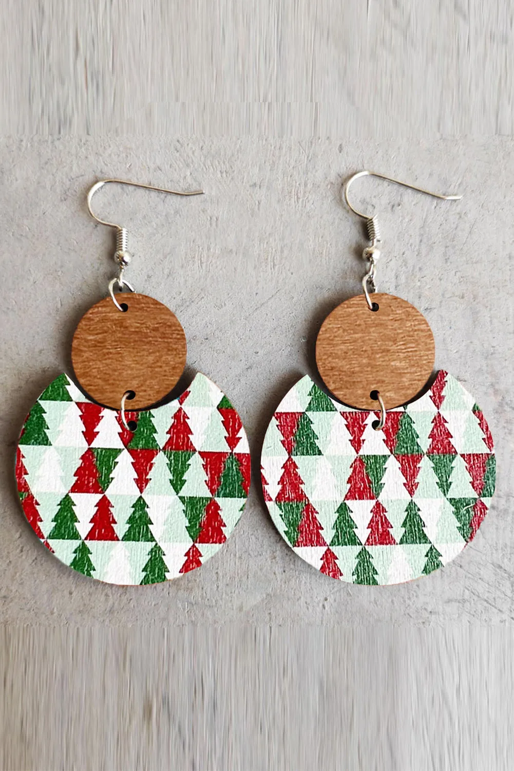 Multicolor Christmas Checker Graphic Wooden Earrings